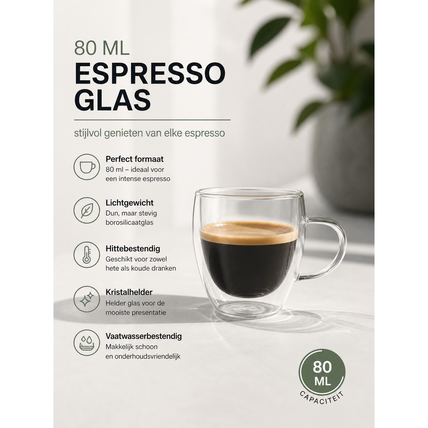 Glasrijk® Dubbelwandige espresso glazen - 80ml - 4 stuks