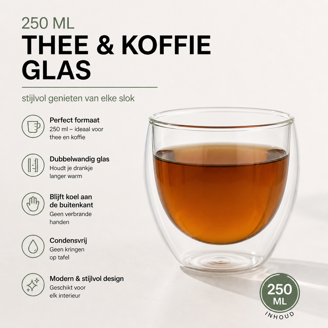 Glasrijk® Dubbelwandige glazen - koffieglazen - theeglazen - 250ml - 6 stuks