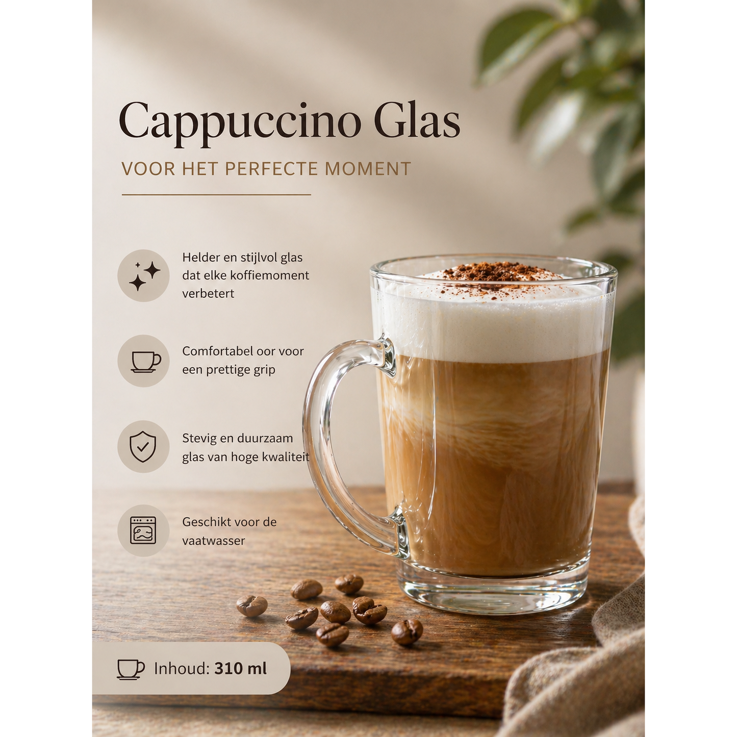 Glasrijk® Theeglazen met oor - 310 ml - 4 stuks - Koffieglazen - Theeglas - Cappuccino glazen - Latte macchiato glazen