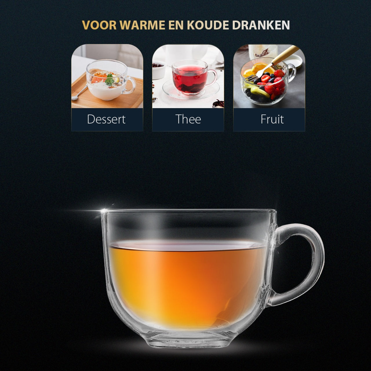 Glasrijk® Theeglazen - koffieglazen - 450ml - 4 stuks